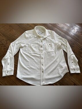Faherty Soft Knit Button Down Shirt Jacket Cream Ivory Long Sleeve Size L NWT